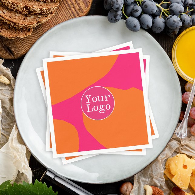 Hot Pink and Orange Abstract Pattern with Logo Napkin (Creator Uploaded)