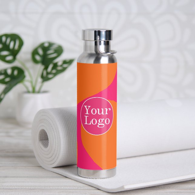 Hot Pink and Orange Abstract Pattern with Logo Water Bottle (Yoga)