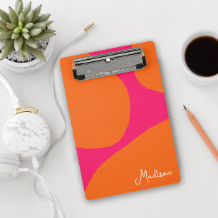 Hot Pink and Orange Abstract Pattern with Name Mini Clipboard