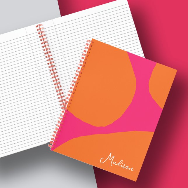 Hot Pink and Orange Abstract Pattern with Name Notebook (This bold and bright notebook is available in hardcover or softcover. Personalize with your name.
)