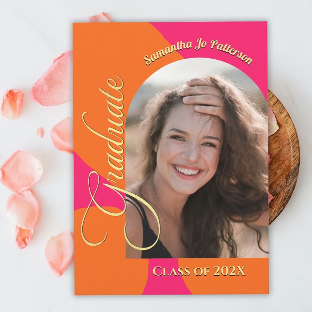 Hot Pink and Orange Arch Photo Graduation Party Invitation (Creator Uploaded)