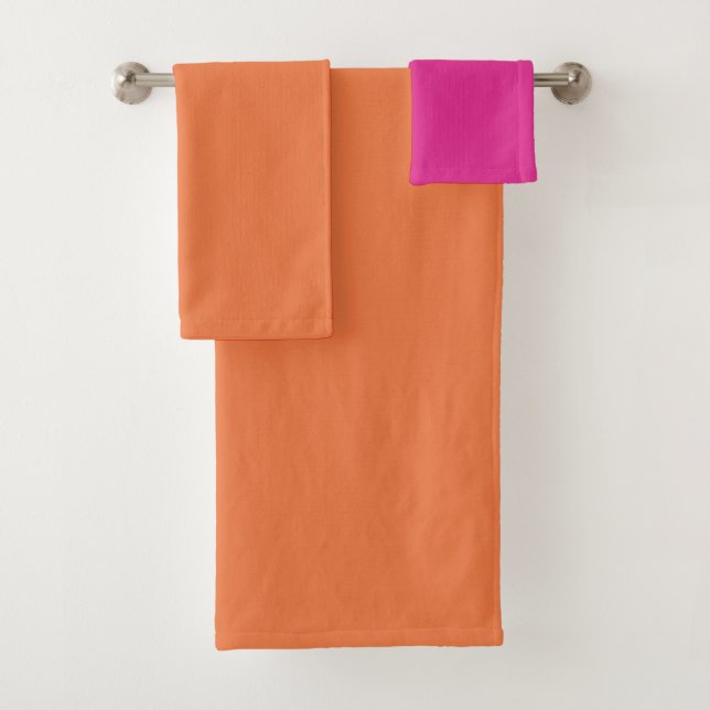 Hot Pink And Orange Colour Blocks Bath Towel Set (Insitu)