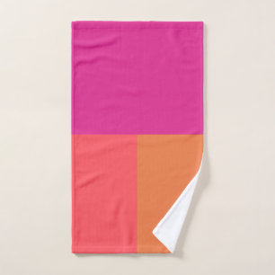 Hot Pink And Orange Colour Blocks Bath Towel Set
