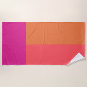 Hot Pink And Orange Colour Blocks Beach Towel