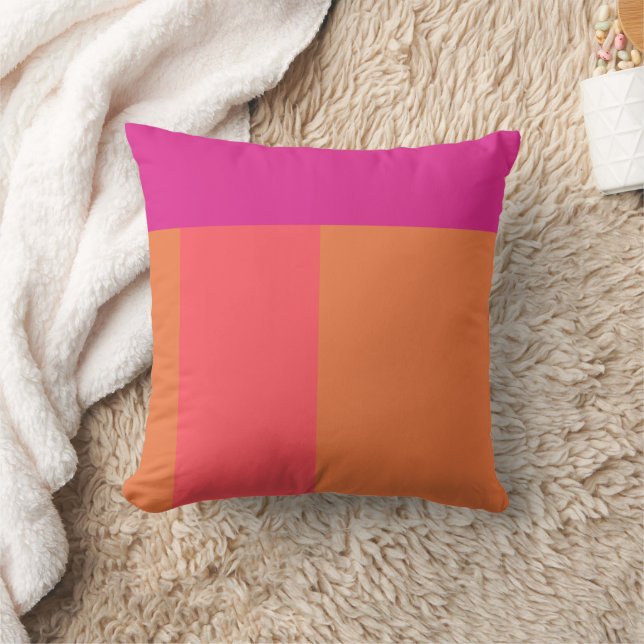 Hot Pink And Orange Colour Blocks Cushion (Blanket)
