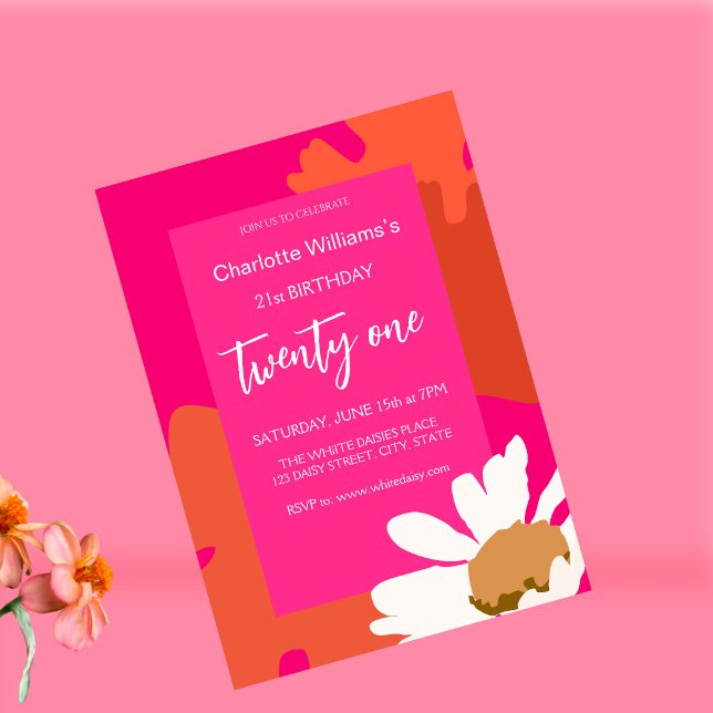 Hot Pink and Orange Daisy Floral Birthday Party  Invitation (Creator Uploaded)