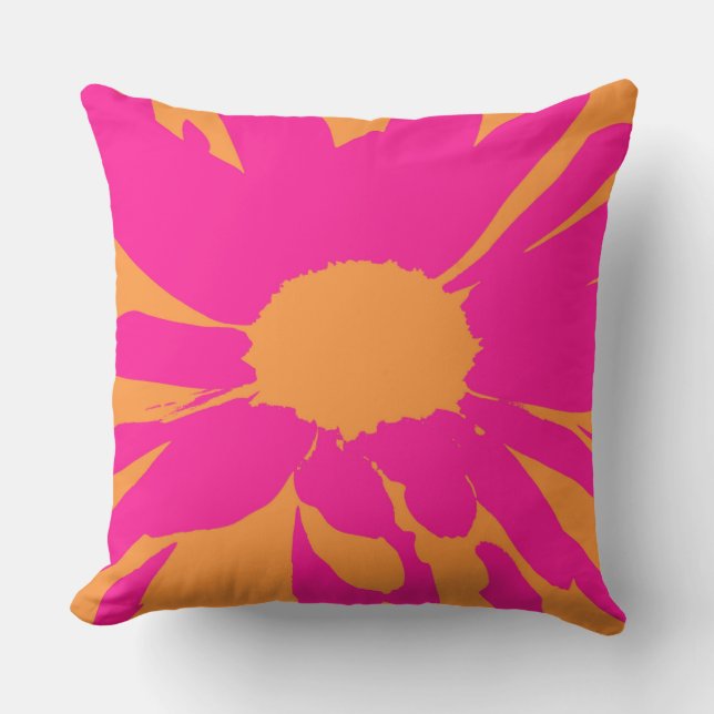 Hot Pink and Orange Daisy Throw Pillow (Front)