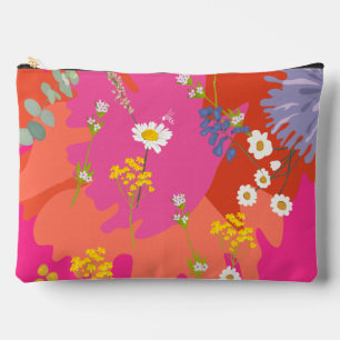 Hot Pink and Orange Floral Garden Abstract Accessory Pouch