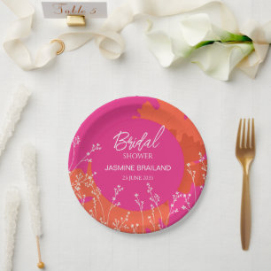 Hot Pink and Orange Floral Meadow Bridal Shower Paper Plate