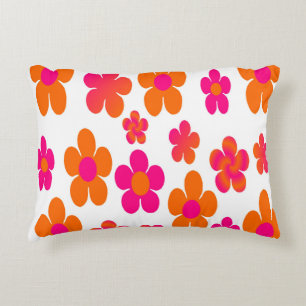 Hot Pink and Orange Floral round pouf Decorative Cushion