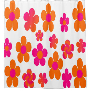 Hot pink and orange floral round pouf shower curtain