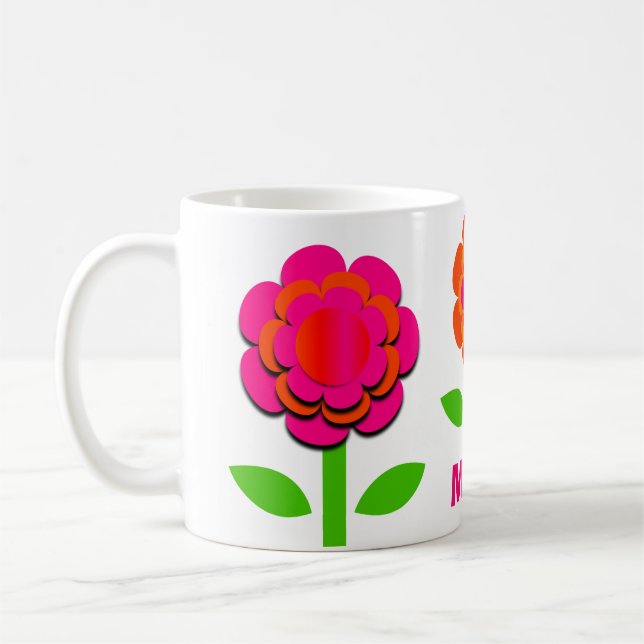 Hot Pink and Orange Flowers Coffee Mug (Left)