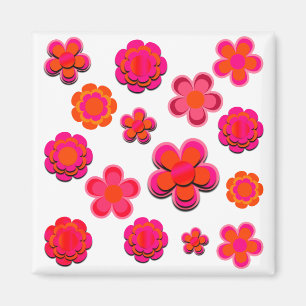 Hot Pink and Orange Flowers  Magnet