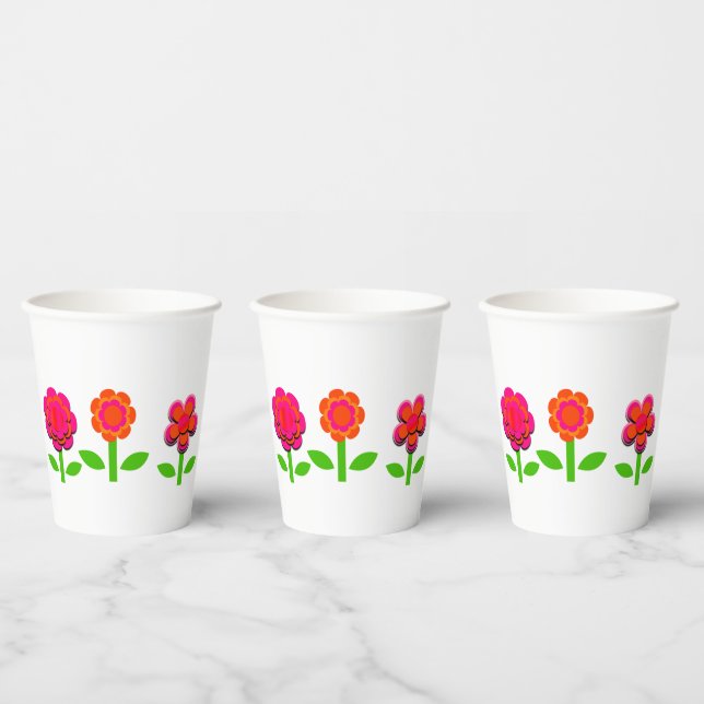 Hot Pink and Orange Flowers  Paper Cups (Multi)
