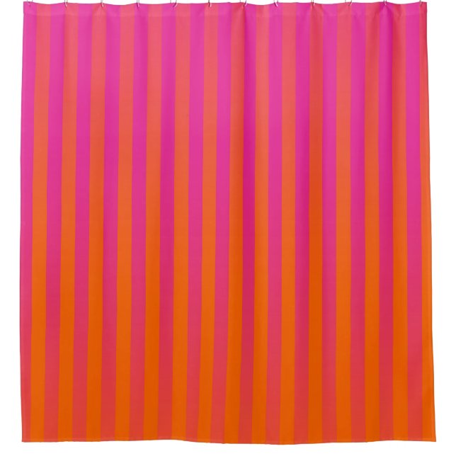 Hot Pink and Orange Gradated Stripes Shower Curtain (Front)