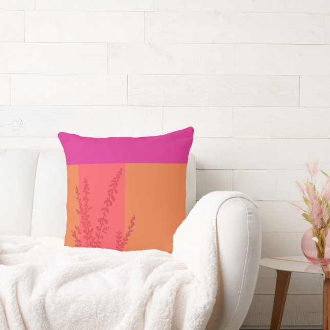 Hot Pink And Orange Greenery Leaves Colour Blocks Cushion (Couch)