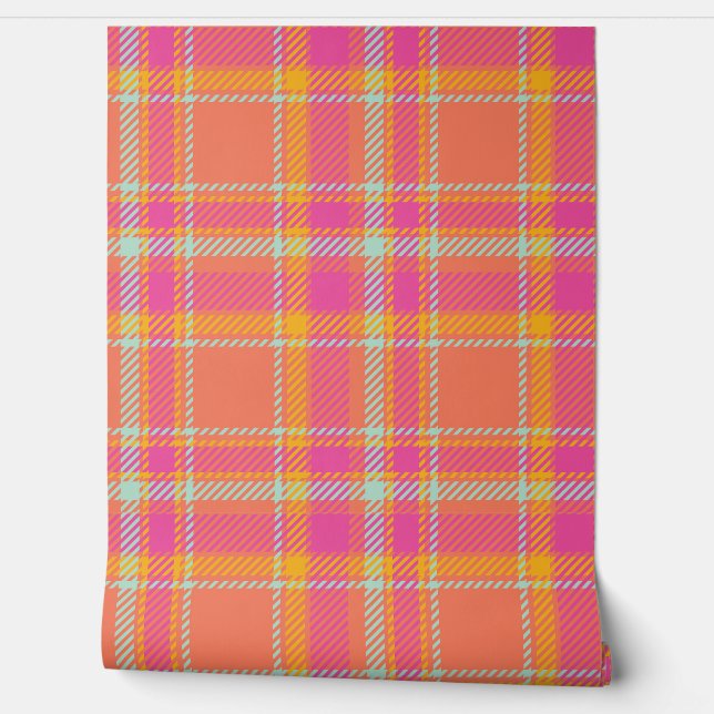 Hot Pink and Orange Plaid  Wallpaper (Unrolling)
