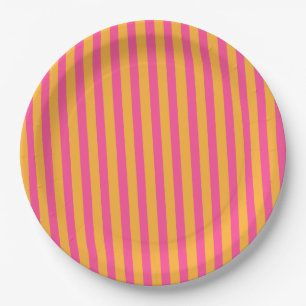 Hot Pink and Orange Striped Paper Plate