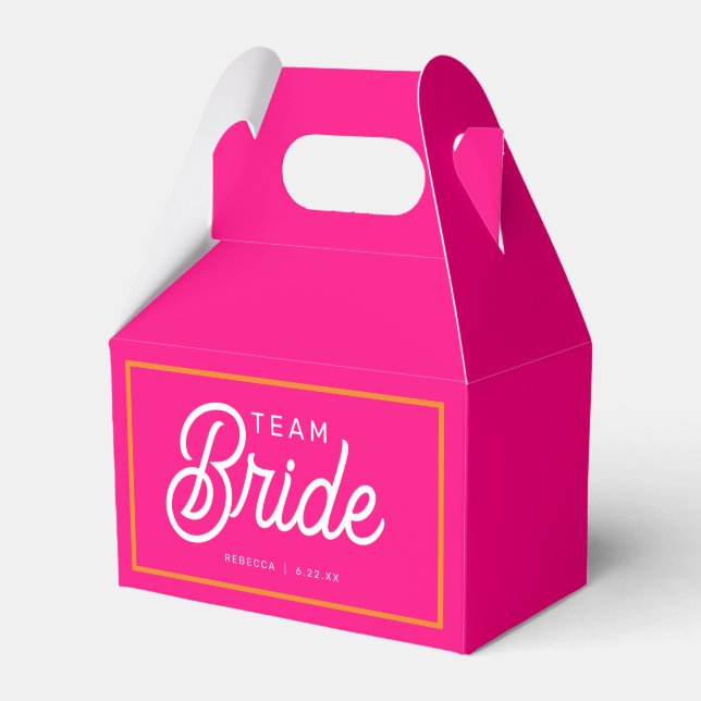 Hot Pink and Orange Team Bride Custom Favour Box (Front Side)