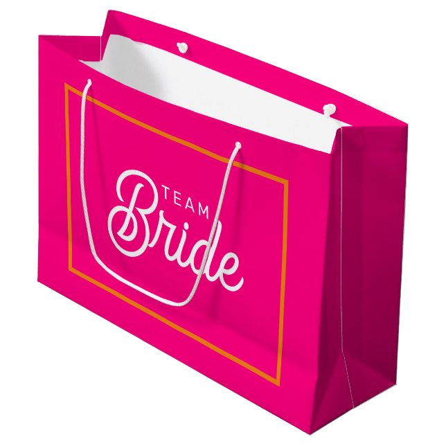 Hot Pink and Orange Team Bride Custom Gift Bag (Front Angled)