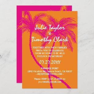 Hot Pink and Orange Wedding Invitations