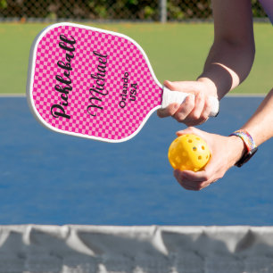 Hot Pink and Pink Checks Monogrammed Pickleball Paddle