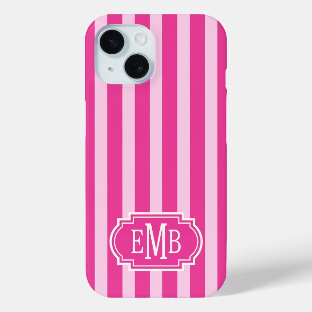 Hot Pink and Pink Monogrammed Stripes Case-Mate iPhone Case (Back)