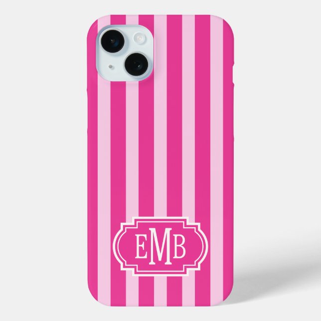 Hot Pink and Pink Monogrammed Stripes Case-Mate iPhone Case (Back)