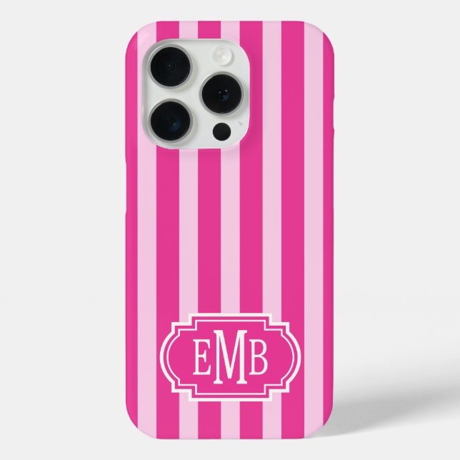 Hot Pink and Pink Monogrammed Stripes Case-Mate iPhone Case (Back)