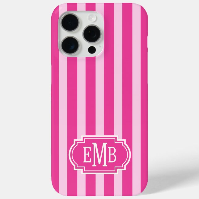 Hot Pink and Pink Monogrammed Stripes Case-Mate iPhone Case (Back)