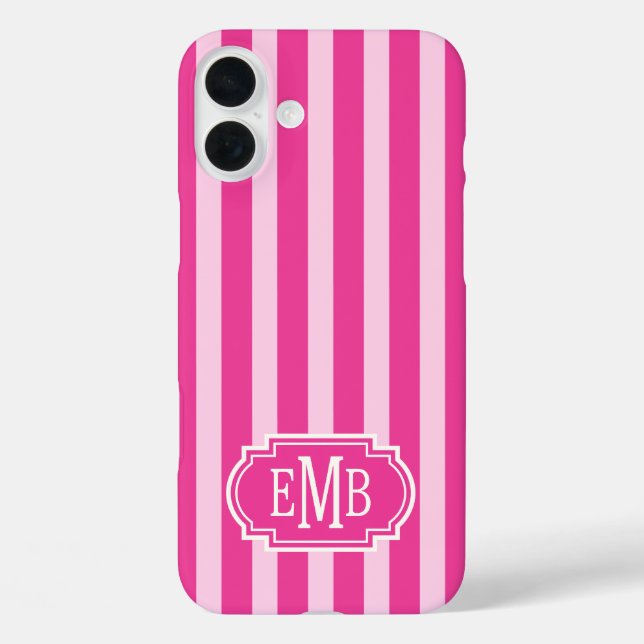 Hot Pink and Pink Monogrammed Stripes Case-Mate iPhone Case (Back)