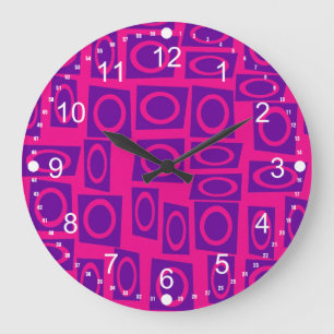 Hot Pink and Purple Fun Circle Square Pattern Large Clock