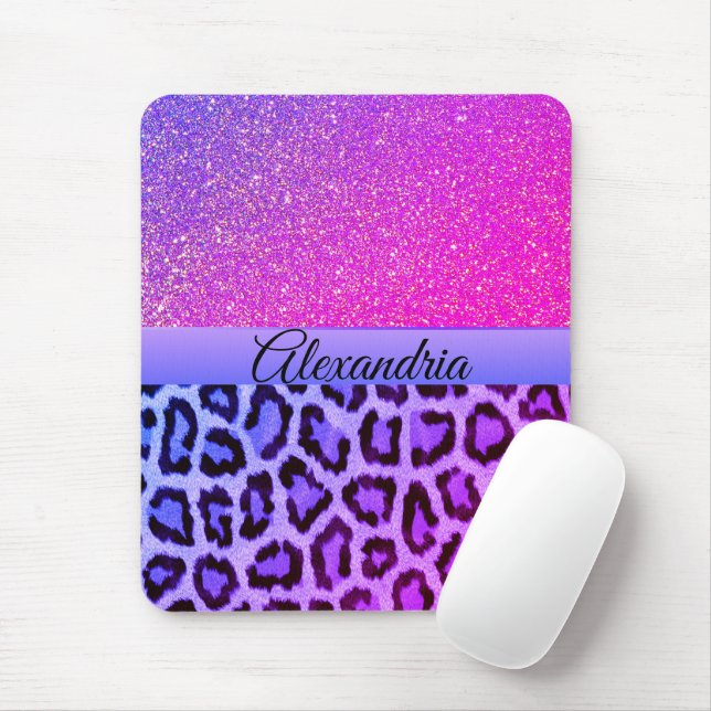 Hot Pink and Purple Glam Leopard Mouse Pad (With Mouse)