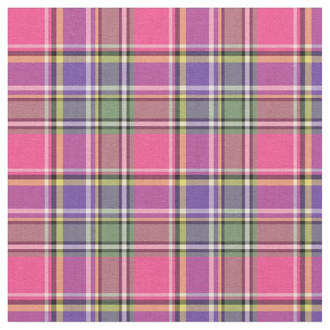 Hot Pink and Purple Vintage Plaid Fabric (Close Up)