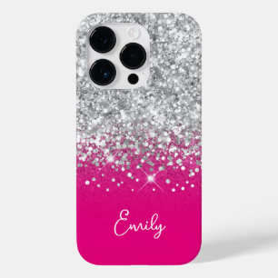 Hot Pink and Silver Glitter Glam Case-Mate iPhone 14 Pro Case