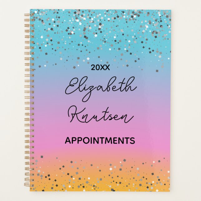 Hot Pink and Silver Glitter Personalised 2024  Planner (Front)