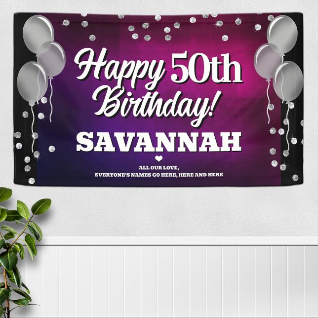 Hot Pink and Silver Happy Birthday Banner (Creator Uploaded)