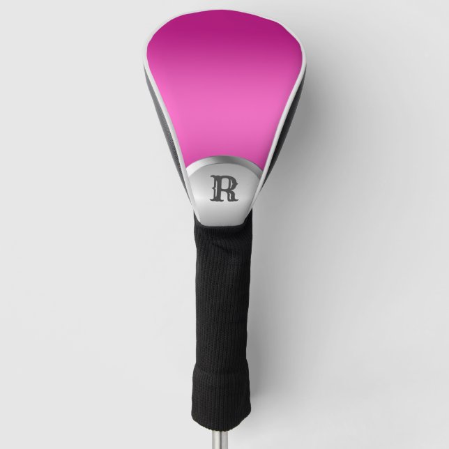 Hot Pink and Silver Metallic Monogram Golf Head Cover (Front)