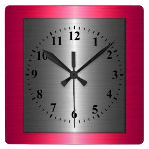 Hot Pink and Silver Stainless Steel Metal Square Wall Clock