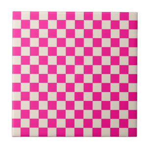 Hot pink and tan chequerboard pattern ceramic tile