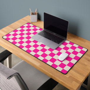 Hot pink and tan chequerboard pattern desk mat