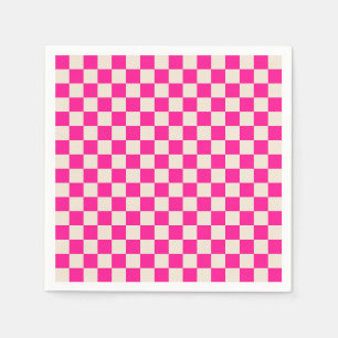 Hot pink and tan chequerboard pattern napkin