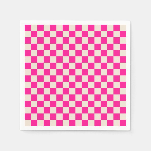 Hot pink and tan chequerboard pattern napkin (Front)