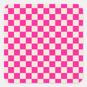 Hot pink and tan chequerboard pattern square sticker
