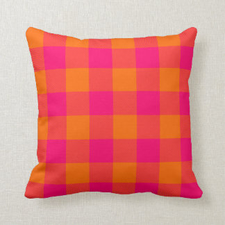 Hot Pink and Tangerine Orange Buffalo Plaid Cushion