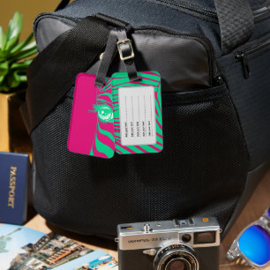 Hot Pink and Teal Turquoise Pop Art Zebra Print Luggage Tag