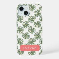 Hot Pink and Tropical Palm Leaf Custom Name
