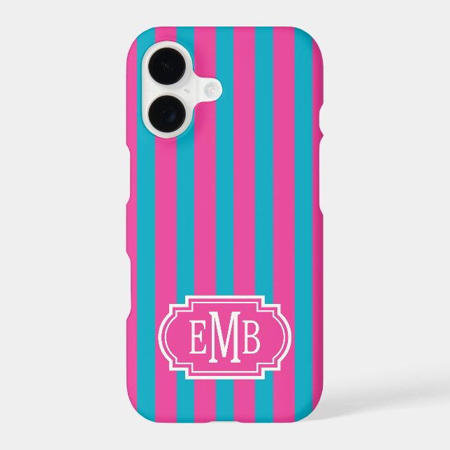 Hot Pink and Turquoise Monogrammed Stripes (Back)