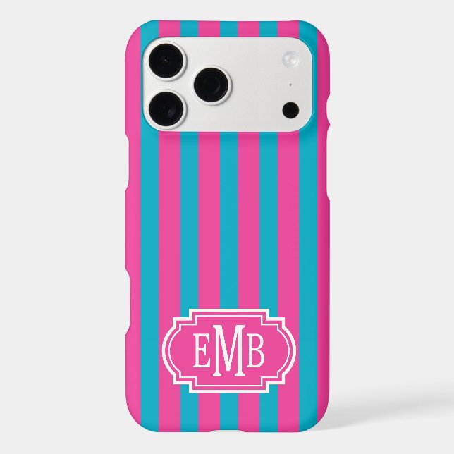 Hot Pink and Turquoise Monogrammed Stripes (Back)