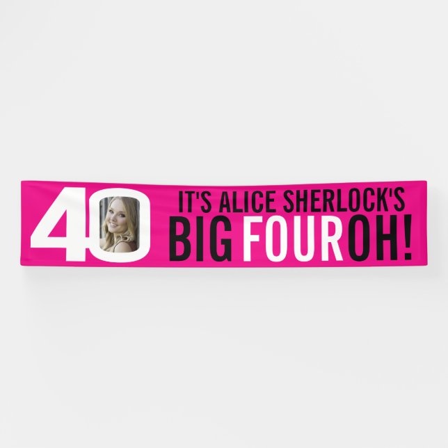 Hot pink and white 40th Birthday Banner (Horizontal)